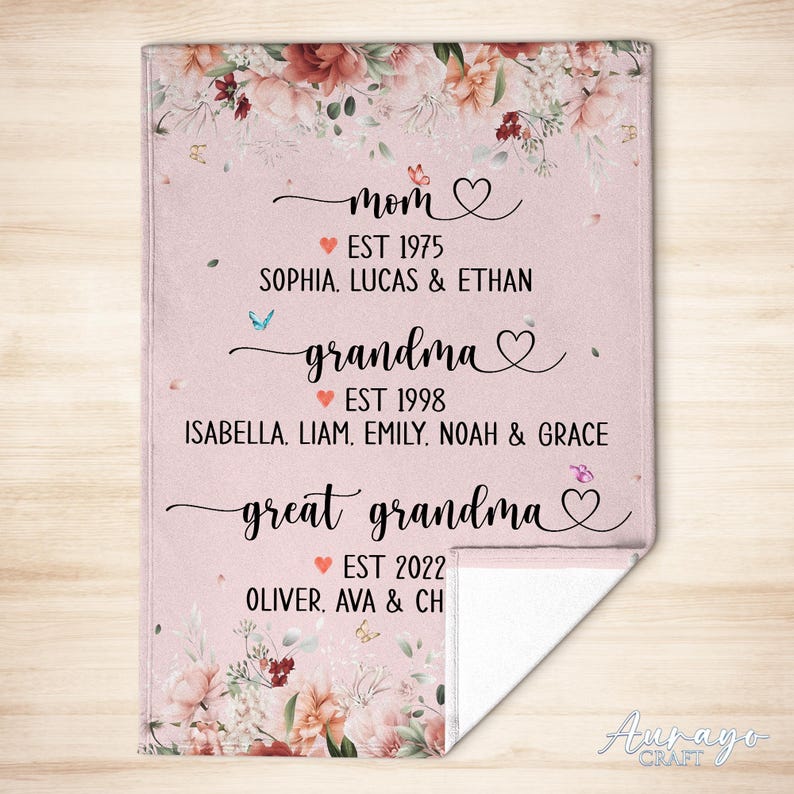 Great Grandma Blanket With Grandkid Names, Grandparent Gift, Great