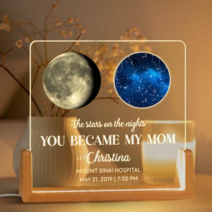 Cadeau fête des mères, carte des étoiles personnalisée et veilleuse LED phase de lune, cadeau pour maman, cadeau pour maman de son fils, le jour où vous êtes devenu ma maman