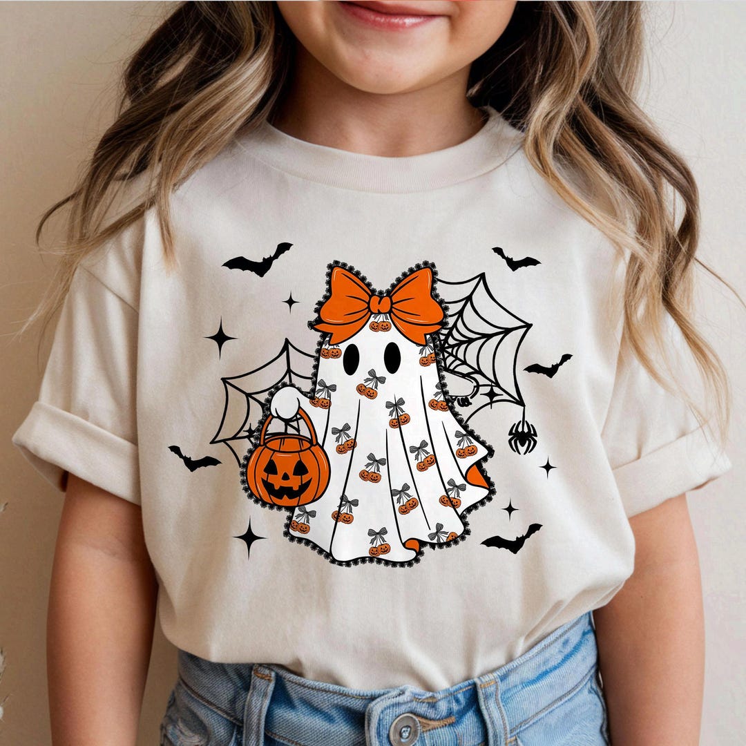T-shirt Halloween Enfant – Manches Courtes, Col Rond – Motif Fantôme Citrouille – Fille Et Garçon