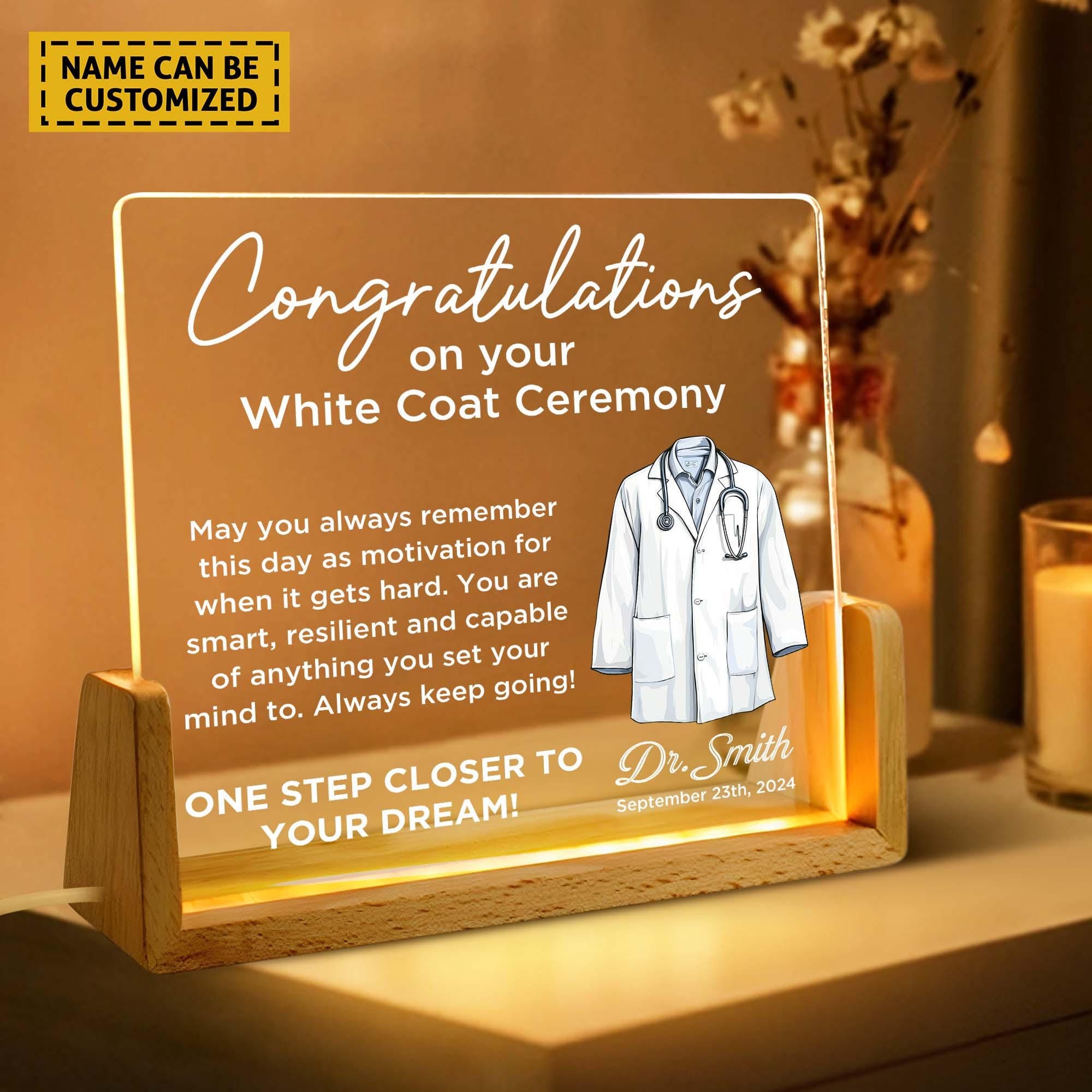 Custom White Coat Ceremony Acrylic LED Night Light,gift for Future