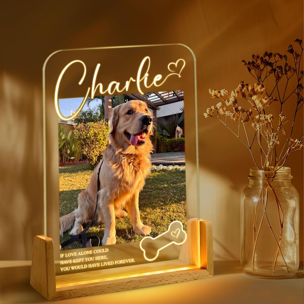Personalized Pet Memorial LED Night Light, Custom Photo Pet Lover Night Light, Dog Keepsake Sign, Pet Loss Light Up Sign, Loss Of Dog Cat