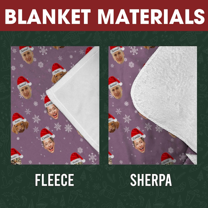 Custom Christmas Blanket With Face, Personalized Fleece Blanket for
