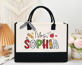 Personalized Teacher Tote Bag, Custom Teacher Name Bag, Personalized Teacher Gifts, Back to School Gift, Appreciation Gift,Teacher Thank You