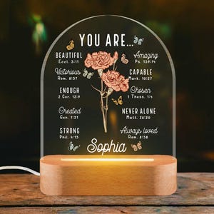 Personalized You Are Bible Verse LED Night Light, Custom Favorite Bible Verse Gift, Christian Home Decor, Faith Based Decor, Religious Gifts