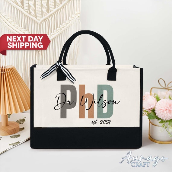 Personalized Ph.d Graduation Tote Bag, Custom Doctorate Graduate Gift for Her, New Phd Gift, Phd Grad Gift Tote, Phd Student Definition