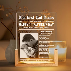 Personalized Night Light Gift for Father&#39;s Day, Custom Photo Collage LED Light for Home Decor, First Time Dad Gift, Gift For Dad, Newspaper