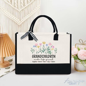 Grandchildren Make Life Grand Tote Bag, Grandma Bag, Gift For Grandma, Mothers Day Gift, Grandparent Gift, Flower Tote Bag, Tote Bag for Mom