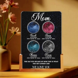 Mapa estelar personalizado por presente de data, luz noturna de mapa estelar personalizado para a mãe, presente de dia das mães, presente para a mãe, mapa do céu noturno de presente, mapa de constelação