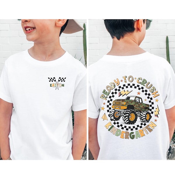 Boys Ready To Crush Kindergarten Shirt,Truck Kids Shirt,Custom Kids Name Back to School Kid Shirt,Kindergarten Shirt With Name Toddler Shirt