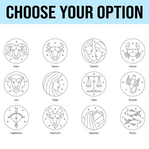 May include: A black and white illustration of the 12 zodiac signs in a grid format. Each sign is depicted within a circle with a star pattern. The signs are: Aries, Taurus, Gemini, Cancer, Leo, Virgo, Libra, Scorpio, Sagittarius, Capricorn, Aquarius, and Pisces.