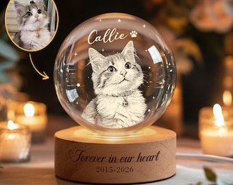 Custom Crystal Photo Gift for Pet, Personalized Pet Portrait Crystal Ball Lamp, Memorial Gift for Dog/Cat, Gift for Cat Mom, Pet Loss Gifts