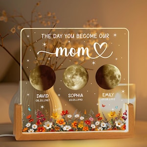 Lampada di cristallo con fase lunare personalizzata, luce notturna di cristallo con luna personalizzata, i giorni in cui sei diventato il nostro regalo di anniversario di mamma e papà, regalo per la festa della mamma
