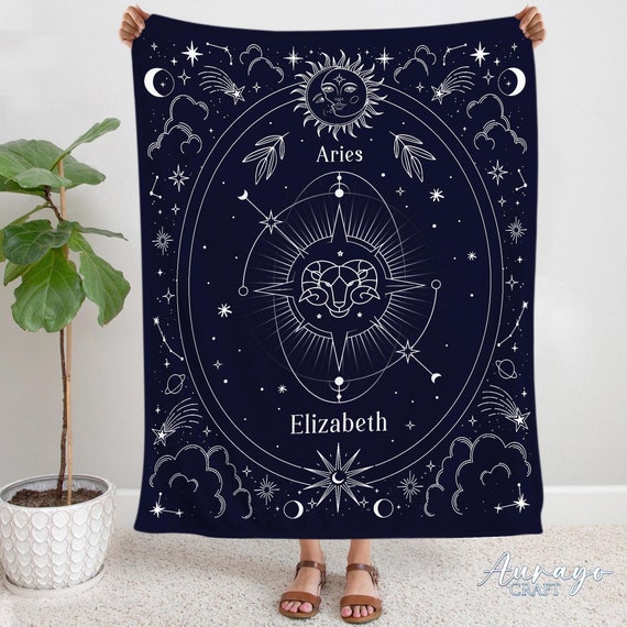 Custom Zodiac Blanket: Horoscope Astrology Gift,Celestial Dorm Bedroom Decor,Cancer Libra Taurus Virgo Sagittarius Leo Gemini Aries Aquarius