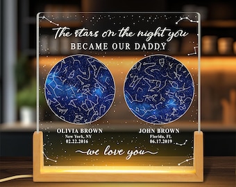 Personalized Star Map Night Light, Night Sky Gift, Custom Star Map By Date Night Light Father's Day Gift for Dad, The Day You Became My Dad