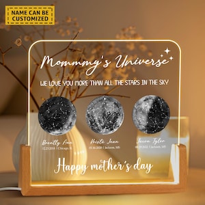 Luz nocturna personalizada con fases lunares, fases lunares con nombres de niños, regalo lunar por fecha, regalo para el Día de la Madre, regalo del día de tu nacimiento