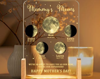 Personalized Moon Phase by Date Gift, Personalised Mom Moon Phase Lamp, Mother’s Day Gifts, Gifts for Mama, Custom Night light Moon Phase