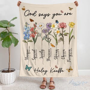 Manta personalizada "Dios dice que eres", manta cristiana, regalo religioso, regalo con versículo bíblico, manta de inspiración cristiana, manta de Jesús