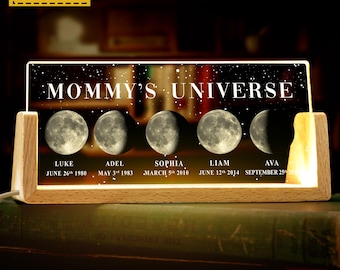 Personalized Moon Phase by Date Gift, Personalised Mom Moon Phase Lamp, Custom Night light Moon Phase,Mother’s Day Gift,Father&#39;s Day Gift