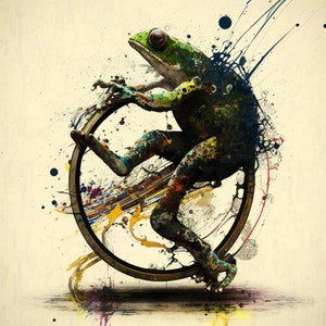 Frog on a Unicycle: A Jackson Pollock Style Abstract Expressionist Print
