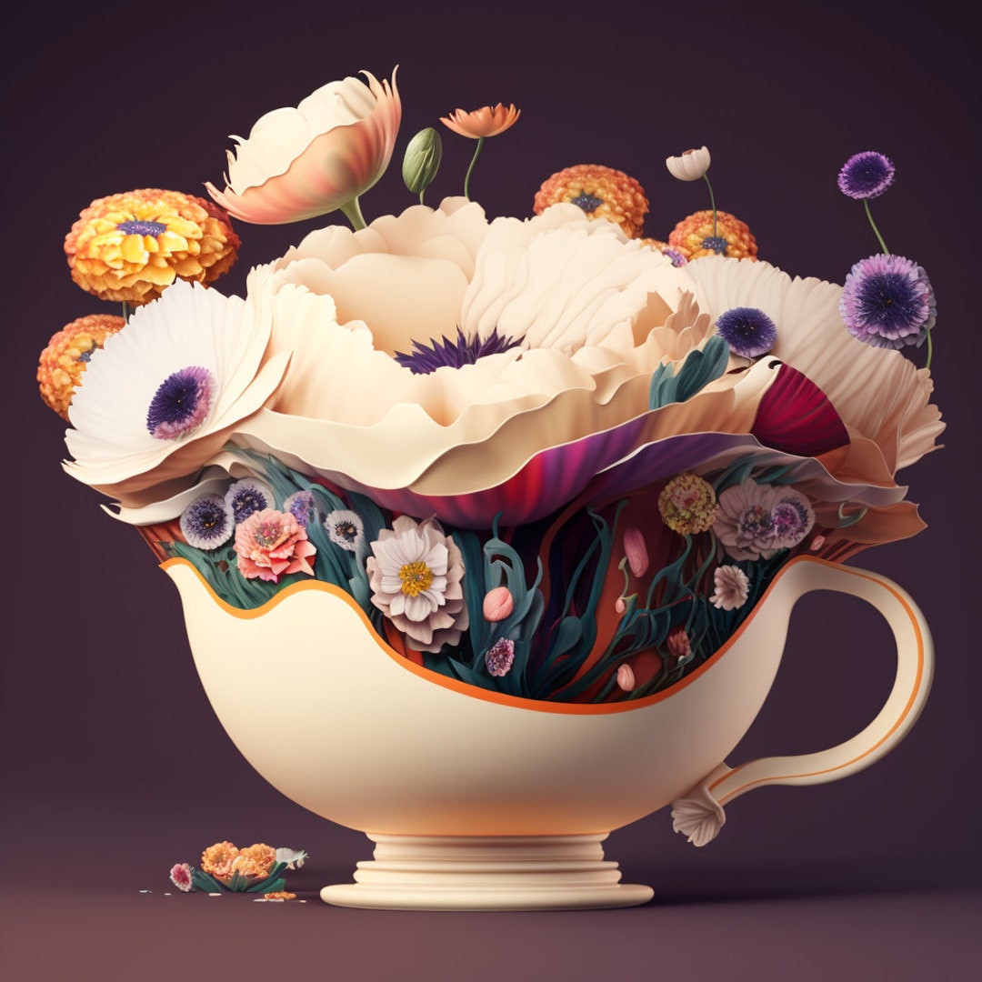 Giant Tea Cup Overflowing With Flowers Etsy