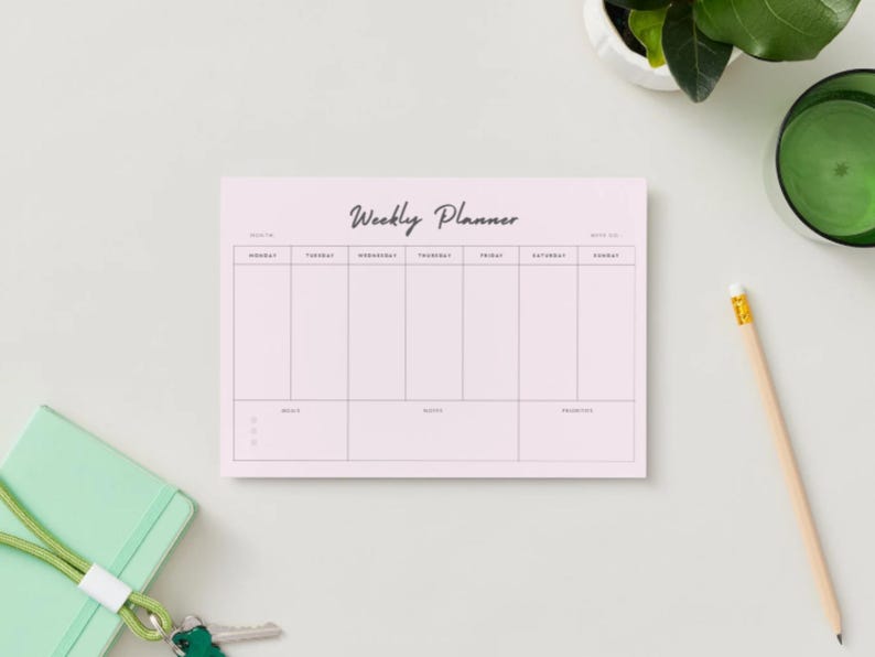 A4 Weekly Planner Pad Pinkish Bold Desk Planner | Weekly Notepad ...