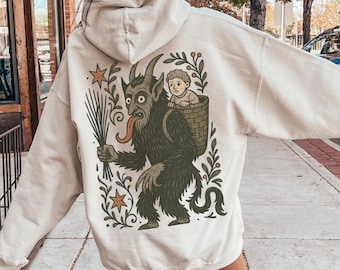 Krampus Hooded Sweatshirt, Goth Christmas, Creepy X-mas Hoodie, Spooky Christmas gruss vom krampus graphic Sweater, Winter Solstice Gift