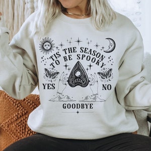 Gruseliges Saison-Sweatshirt, Retro Damen Halloween-Sweatshirt, Mystisch Witchy Vibe, Trendy Süßes oder Saures Party, Vintage Ouija Goth Halloween