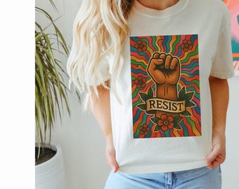 Camiseta de colores retro de resistencia, anti-Trump, prodemócrata, igualdad de derechos, protesta política, regalo liberal, feminista