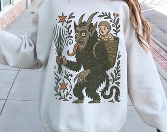 Krampus Sweatshirt, Goth Christmas Crew Neck Creepy X-mas Crewneck, Spooky Christmas gruss vom krampus graphic Sweater, Winter Solstice Gift