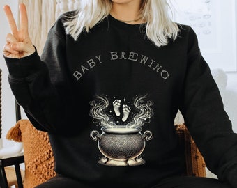 Witchy Pregnancy Announcement Sweatshirt, Halloween Baby Reveal, Spooky Expectant Mother, Mom To Be Gift, A Baby Is Brewing Maternity Party