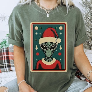 Alien Christmas Comfort Colors T-Shirt, Funny Christmas Tee-Shirt, Christmas Party Shirt, Funny UFO Gift, Ugly Xmas, Alien Abduction tshirt