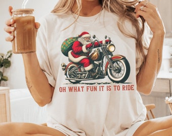 Motorcycle Christmas Shirt, Retro Biker Santa Vibes, Harley lover Gift, Cool Xmas T-Shirt, Festive Holiday Party Tee, Bad Bitch Energy Tee