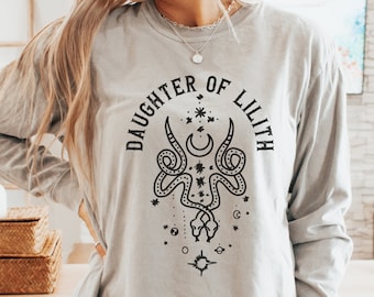 Daughter Of Lilith Comfort Colors Long Sleeve T-Shirt, Gothic Shirt, Snake, Dark Goddess, Witchcraft, Halloween Tee-Shirt, Goth Witchy Vibe