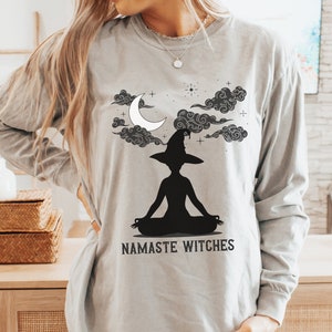 Witchy Yoga Comfort Colors Long Sleeve Shirt, Festive Halloween, Namaste Witches, Yogi Meditation Lover, Yoga Teacher, Spooky Season T-Shirt