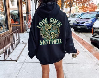 Retro Mother Earth Hooded Sweatshirt, Boho Earth Day, Hippie Granola Girl, Nature Lover, Climate Change, Activism gift, Oversized Hoodie