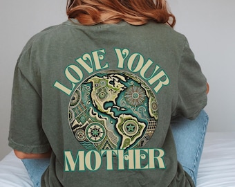 Retro T-shirt moeder aarde comfort kleuren, Boho Earth Day, hippie muesli meisjesshirt, natuurliefhebber, klimaatverandering, activisme cadeau trendy T-shirt