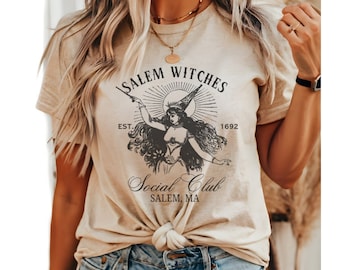 Retro Witch Halloween T-Shirt, Women&#39;s Graphic Tee, Spooky Season Witchy Vibe, Salem Witch Social Club 1692, Trendy Fall Apparel, Vintage