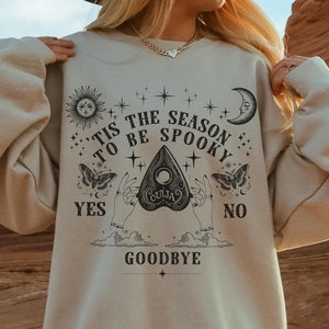 Gruseliges Saison-Sweatshirt, Retro Damen Halloween-Sweatshirt, Mystisch Witchy Vibe, Trendy Süßes oder Saures Party, Vintage Ouija Goth Halloween