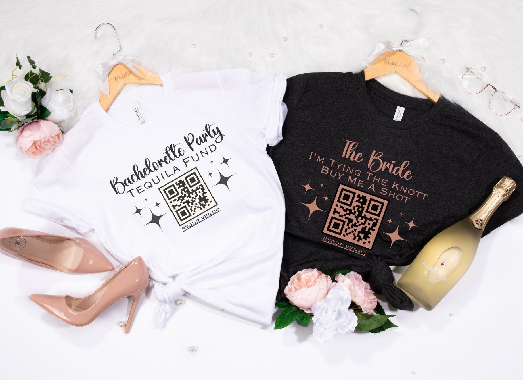 Custom Bachelorette Party Shirts, Personalized QR Code, Funny Matching Bridesmaids Gift, Team Bride T-Shirt, Buy Me A Shot, Bridal Party Tee