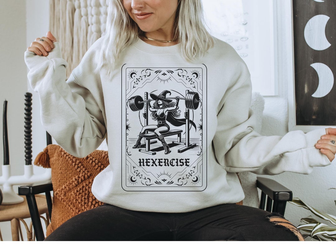 Witchy Gym Sweatshirt, Retro Witch Crewneck, Womens Workout, Ladies