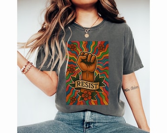 Camiseta de colores retro de resistencia, anti-Trump, prodemócrata, igualdad de derechos, protesta política, regalo liberal, feminista