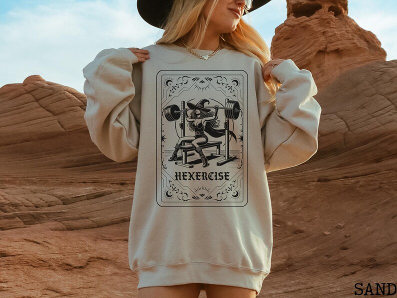 Witchy Gym Sweatshirt, Retro Witch Crewneck, Womens Workout, Ladies