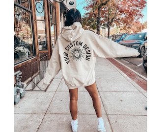 Aangepaste sweater voor- en achterkant, hoodie Your Photo Here, jouw tekstontwerplogo, gepersonaliseerd cadeau, aangepaste familiematching hooded sweater