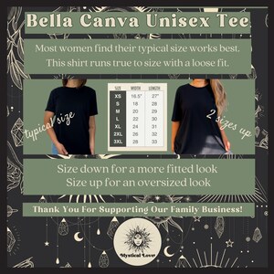 K&ouml;nnte beinhalten: Bella Canva Unisex Tee Grafik mit Gr&ouml;&szlig;entabelle. Die Tabelle zeigt die Breite und L&auml;nge in Zoll f&uuml;r die Gr&ouml;&szlig;en XS bis 3XL. Der Text lautet: "Die meisten Frauen finden, dass ihre &uuml;bliche Gr&ouml;&szlig;e am besten passt. Dieses Shirt f&auml;llt gr&ouml;&szlig;engetreu aus und hat eine lockere Passform."