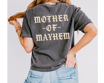 Mother Of Mayhem Comfort Colors Crop Top, Cool Mom Gift, Mama of Girl, Mom of boy, Grunge Alternative Punk Rocker Wife Cropped Top
