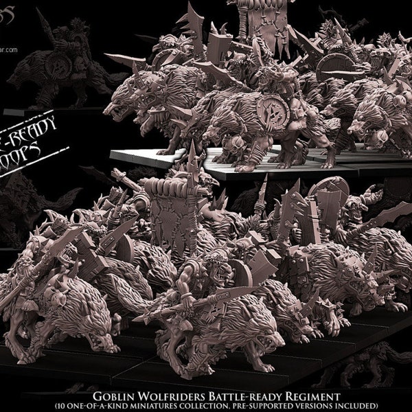 Goblin Wolf Rider Regiment (10)| Goblins | Avatars Of War |  28mm wargaming miniatures