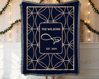 Personalized Family Name Woven Blanket Custom Name Infinity Blanket Gift Wedding Anniversary Gift Custom Woven Throw Customized Couples Gift