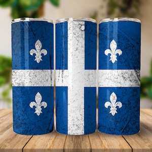 Quebec Flag Tumbler Wrap | 20 oz Skinny Tumbler | 20oz Sublimation Tumbler | PNG Straight Skinny Tumbler | Sublimation Design | Quebec PNG