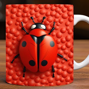 3D Textured Ladybug Mug Wrap, 11oz and 15oz Mug Design Digital Download PNG, Mug Sublimation Design Digital Only, Ladybug Mug Design