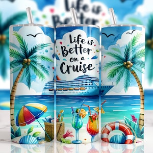 La vida es mejor en un crucero 20 oz Diseño de sublimación de vaso recto Descarga digital, Diseño de vaso delgado digital, Diseño de vaso de crucero